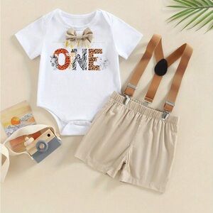 Baby's First Birthday Outfit with Suspenders